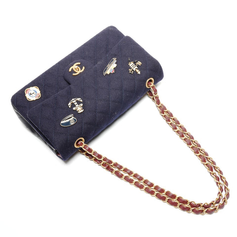 CHANEL No. 26 2018-2019 Paris-Hamburg double flap wool Shoulder Bag Navy WS26477