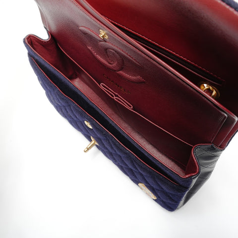 CHANEL No. 26 2018-2019 Paris-Hamburg double flap wool Shoulder Bag Navy WS26477