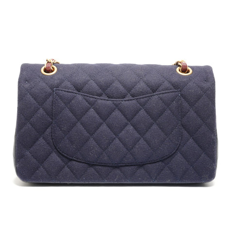 CHANEL No. 26 2018-2019 Paris-Hamburg double flap wool Shoulder Bag Navy WS26477