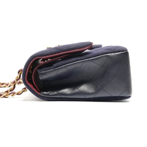 CHANEL No. 26 2018-2019 Paris-Hamburg double flap wool Shoulder Bag Navy WS26477