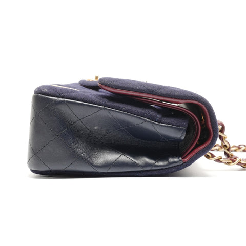 CHANEL No. 26 2018-2019 Paris-Hamburg double flap wool Shoulder Bag Navy WS26477