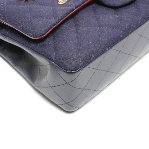 CHANEL No. 26 2018-2019 Paris-Hamburg double flap wool Shoulder Bag Navy WS26477