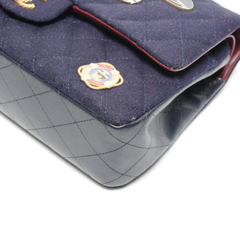CHANEL No. 26 2018-2019 Paris-Hamburg double flap wool Shoulder Bag Navy WS26477