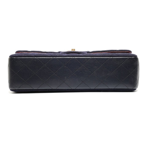 CHANEL No. 26 2018-2019 Paris-Hamburg double flap wool Shoulder Bag Navy WS26477