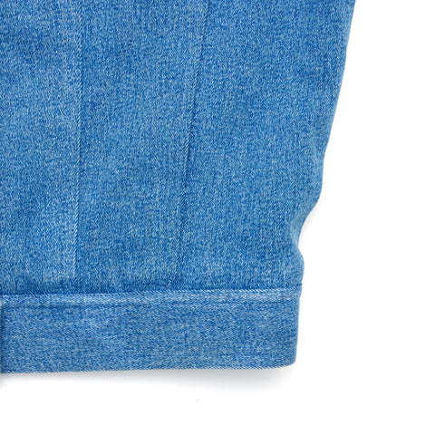 Chanel Coco Mark Button Futter Tweed Denim Jacke Dicke Größe: 38 übergroßer Goldknopf Blau x Pink WS2648
