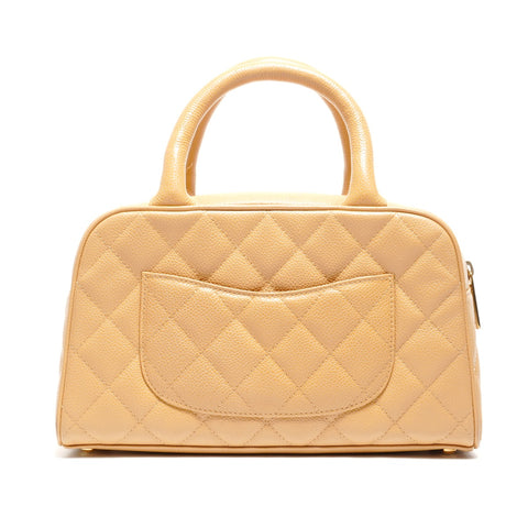 CHANEL No. 8 COCO Mark Caviar Skin 2003-2004 Mini Boston Bag Handbag beige WS26491