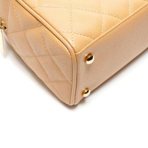 CHANEL No. 8 COCO Mark Caviar Skin 2003-2004 Mini Boston Bag Handbag beige WS26491