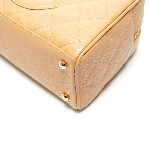 CHANEL No. 8 COCO Mark Caviar Skin 2003-2004 Mini Boston Bag Handbag beige WS26491