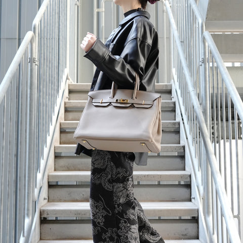 HERMES Birkin 35 Togo Gris Asphalt A Stamp Handbag beige WS26493