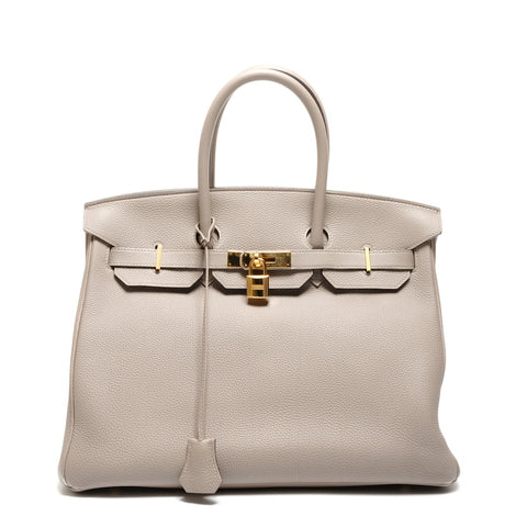 HERMES Birkin 35 Togo Gris Asphalt A Stamp Handbag beige WS26493