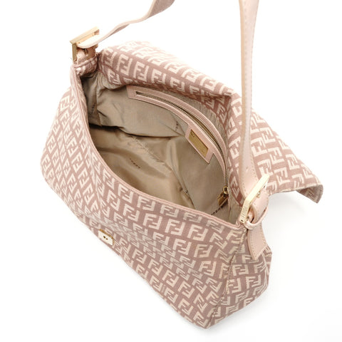 FENDI Zucchino Mamma Baguette Pink Beige Shoulder Bag Brown WS26494