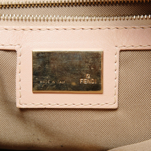 FENDI Zucchino Mamma Baguette Pink Beige Shoulder Bag Brown WS26494