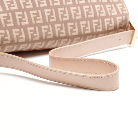 FENDI Zucchino Mamma Baguette Pink Beige Shoulder Bag Brown WS26494