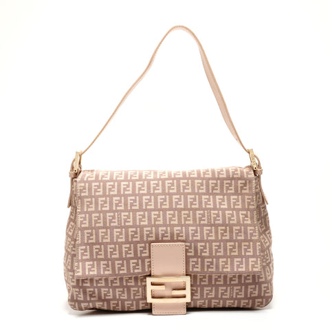 FENDI Zucchino Mamma Baguette Pink Beige Shoulder Bag Brown WS26494