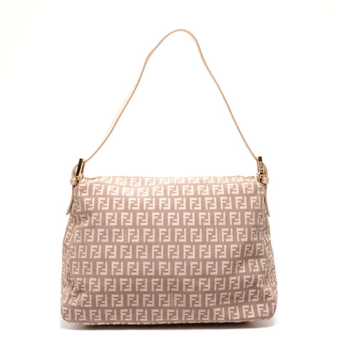 FENDI Zucchino Mamma Baguette Pink Beige Shoulder Bag Brown WS26494