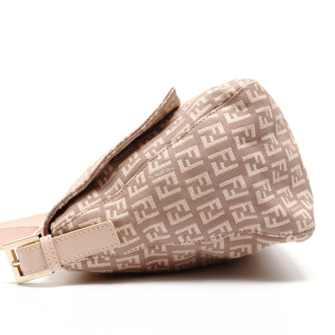 FENDI Zucchino Mamma Baguette Pink Beige Shoulder Bag Brown WS26494