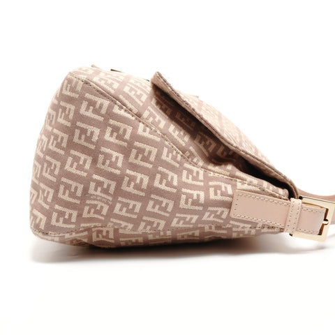 FENDI Zucchino Mamma Baguette Pink Beige Shoulder Bag Brown WS26494
