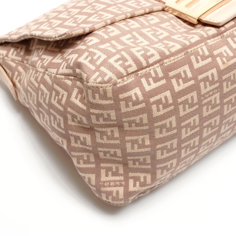 FENDI Zucchino Mamma Baguette Pink Beige Shoulder Bag Brown WS26494