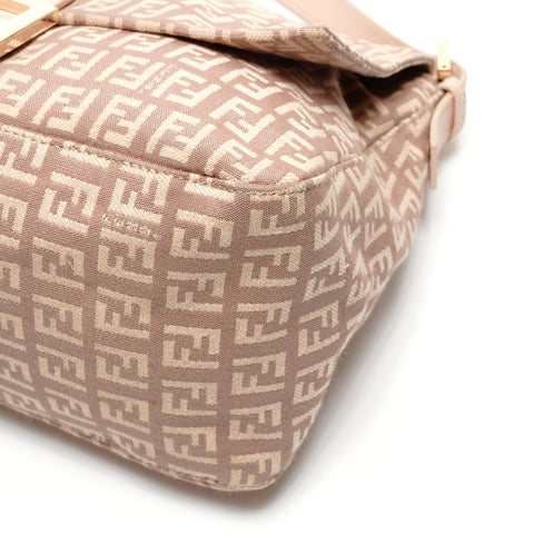 FENDI Zucchino Mamma Baguette Pink Beige Shoulder Bag Brown WS26494