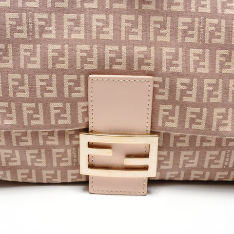 FENDI Zucchino Mamma Baguette Pink Beige Shoulder Bag Brown WS26494