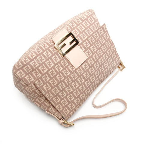 FENDI Zucchino Mamma Baguette Pink Beige Shoulder Bag Brown WS26494