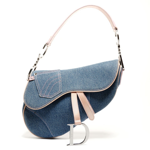 Christian Dior Denim saddle bag one belt Shoulder Bag blue WS26495
