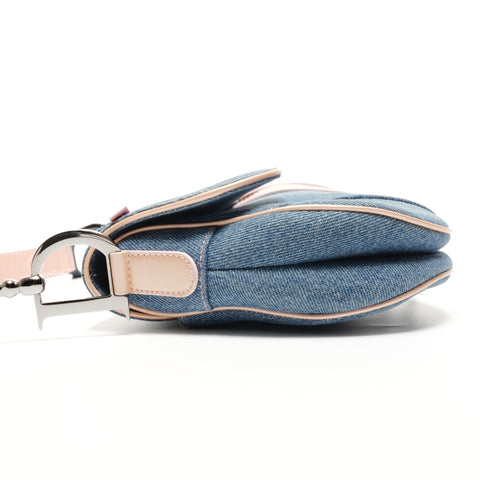 Christian Dior Denim saddle bag one belt Shoulder Bag blue WS26495