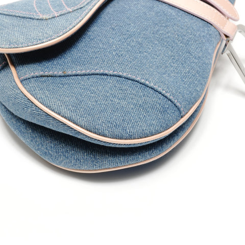 Christian Dior Denim saddle bag one belt Shoulder Bag blue WS26495