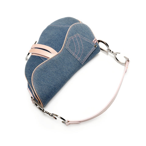 Christian Dior Denim saddle bag one belt Shoulder Bag blue WS26495