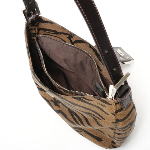 FENDI Zebra Pattern Canvas Mamma Baguette Shoulder Bag Brown WS26496