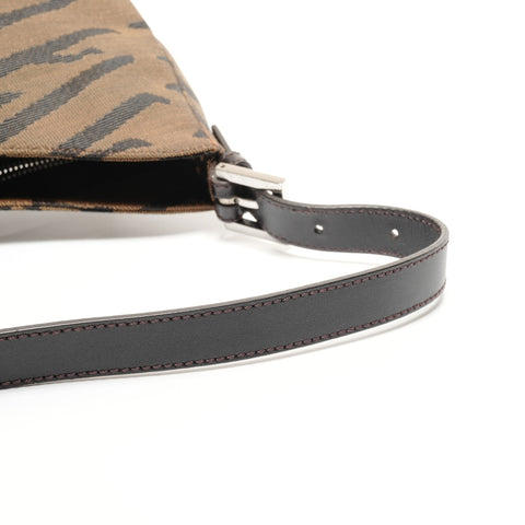 FENDI Zebra Pattern Canvas Mamma Baguette Shoulder Bag Brown WS26496