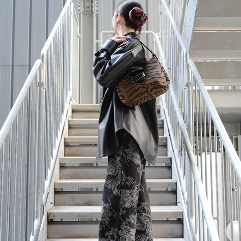 FENDI Zebra Pattern Canvas Mamma Baguette Shoulder Bag Brown WS26496