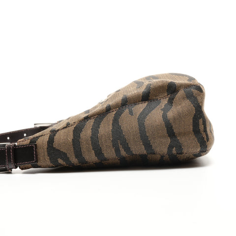 FENDI Zebra Pattern Canvas Mamma Baguette Shoulder Bag Brown WS26496