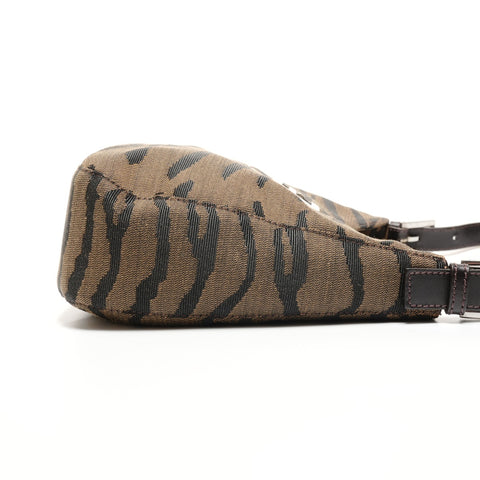 FENDI Zebra Pattern Canvas Mamma Baguette Shoulder Bag Brown WS26496