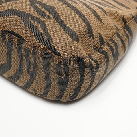 FENDI Zebra Pattern Canvas Mamma Baguette Shoulder Bag Brown WS26496