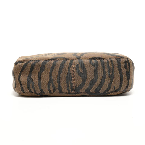 FENDI Zebra Pattern Canvas Mamma Baguette Shoulder Bag Brown WS26496