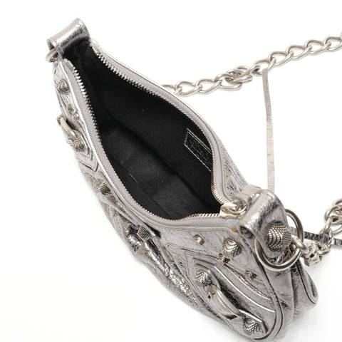 BALENCIAGA Le Cagoule Metallic Shoulder Bag Silver WS26499