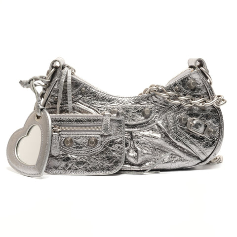 BALENCIAGA Le Cagoule Metallic Shoulder Bag Silver WS26499