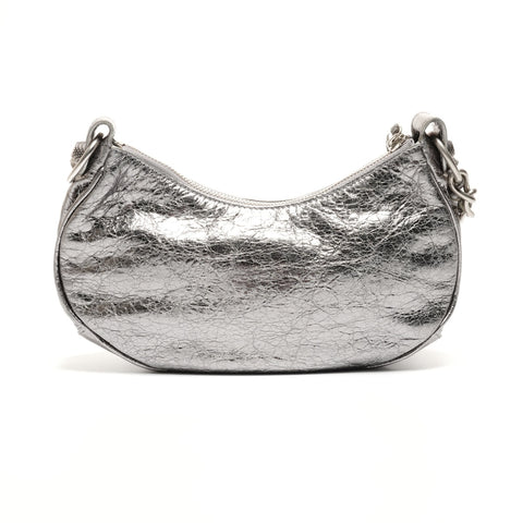 BALENCIAGA Le Cagoule Metallic Shoulder Bag Silver WS26499