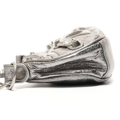 BALENCIAGA Le Cagoule Metallic Shoulder Bag Silver WS26499