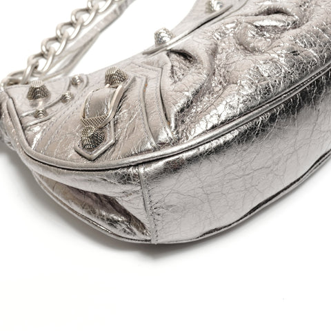 BALENCIAGA Le Cagoule Metallic Shoulder Bag Silver WS26499