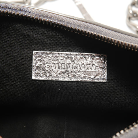 BALENCIAGA Le Cagoule Metallic Shoulder Bag Silver WS26499