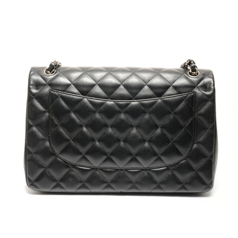 CHANEL No. 18 2013-2014 Lambskin Double Flap Matelasse 11.8" Silver Metal Shoulder Bag black WS26501