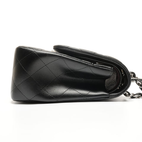CHANEL No. 18 2013-2014 Lambskin Double Flap Matelasse 11.8" Silver Metal Shoulder Bag black WS26501