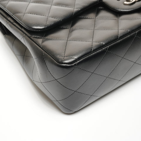 CHANEL No. 18 2013-2014 Lambskin Double Flap Matelasse 11.8" Silver Metal Shoulder Bag black WS26501