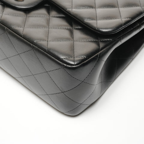 CHANEL No. 18 2013-2014 Lambskin Double Flap Matelasse 11.8" Silver Metal Shoulder Bag black WS26501