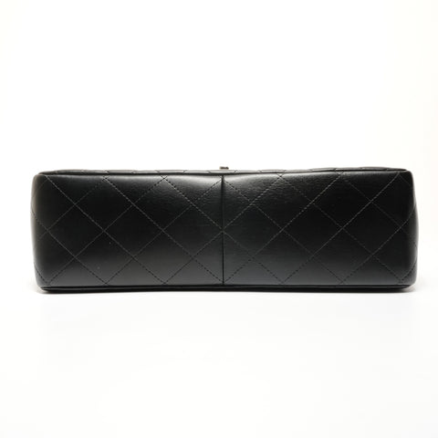CHANEL No. 18 2013-2014 Lambskin Double Flap Matelasse 11.8" Silver Metal Shoulder Bag black WS26501