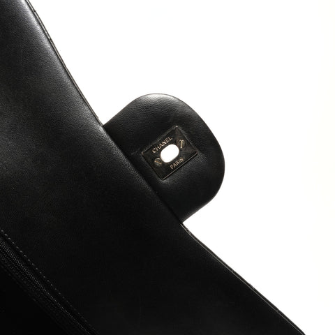CHANEL No. 18 2013-2014 Lambskin Double Flap Matelasse 11.8" Silver Metal Shoulder Bag black WS26501
