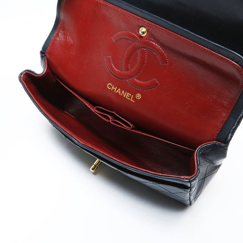 CHANEL 0 Series 1986-1988 Lambskin Mini Matelasse 9.1" Double Flap Shoulder Bag black WS26506