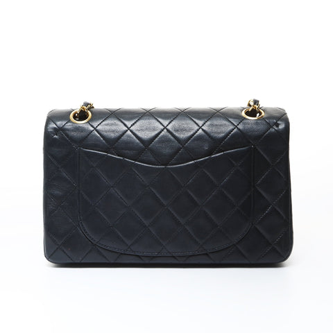 CHANEL 0 Series 1986-1988 Lambskin Mini Matelasse 9.1" Double Flap Shoulder Bag black WS26506